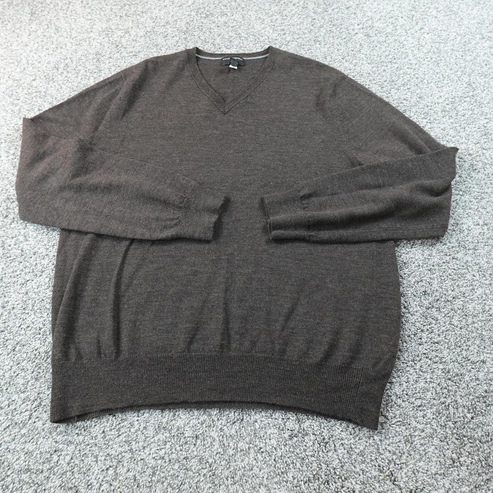 Banana Republic Sweater‎ Mens M Brown Merino Wool V Neck Knit Pullover Soft Warm